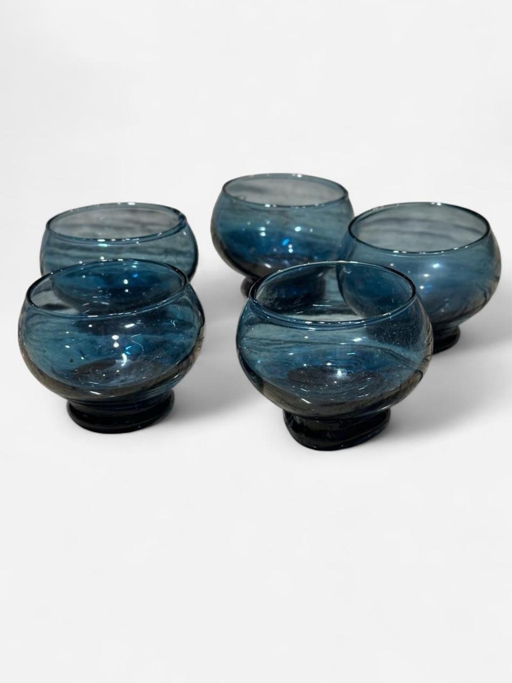 Handblown Blue Glass 1oz glasses or Tea Lights - Set of 5